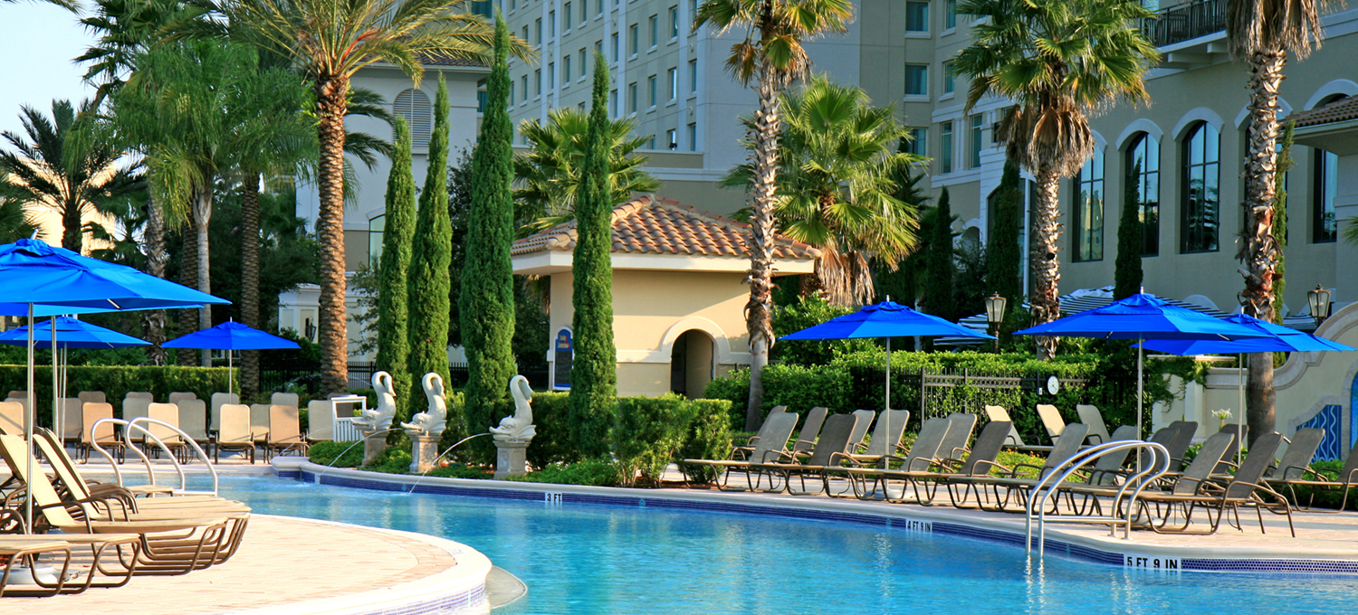 Landscape and swimming pool at a tropical resort